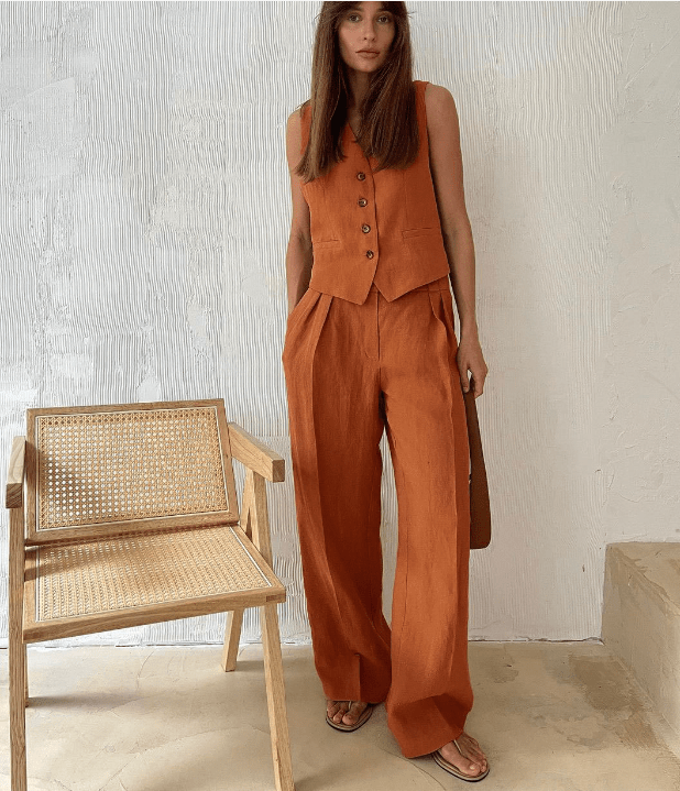 Athena Tailored Linen Set with Sleeveless Vest (One Set)