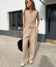 Athena Tailored Linen Set with Sleeveless Vest (One Set)
