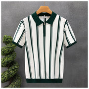 Men’s Half-Zip Striped Short-Sleeve Polo
