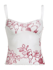Women's Mesh Plant Print Low-cut Halter Tank Top