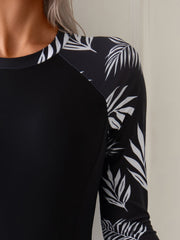 Just Style Women's Long Sleeve Floral One-Piece Swimsuit