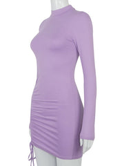 Black Turtleneck Ruched Bodycon Mini Dress for Women
