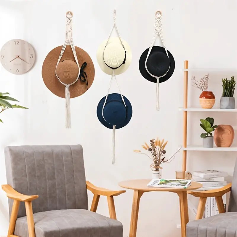 Boho Hat Organizer with Tassels for Home Decor