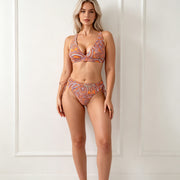 Women's Boho Paisley Print Bikini Set, Plunge V-Neck Top With Adjustable Straps & Side Tie High Waist Bottom, 2 Piece Swimsuit