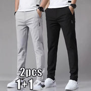 Mens Casual Straight-leg Long Pants With Quick-drying Elastic Waistband