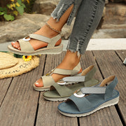 Plus Size Fish Mouth Wedge Sandals Flat Sole Elastic Strap Open Toe Summer Shoes For Women