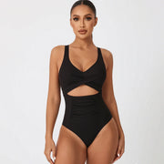 Women Ribbed Cutout One Piece Swimsuit, Tummy Control Cross Wrap High Cut Bathing Suit