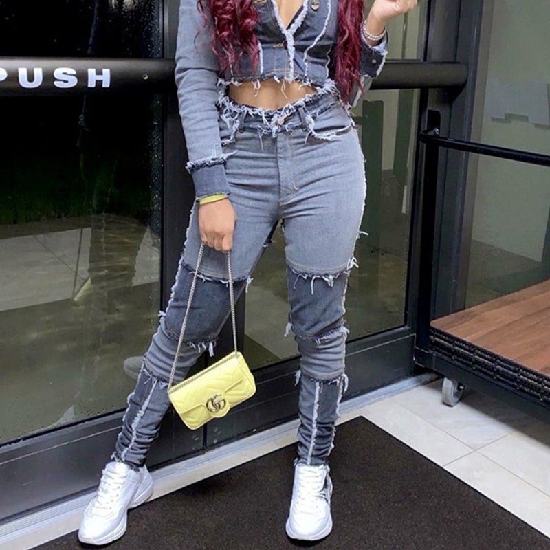 Colorblock Skinny Jeans for Women - Autumn Fashion