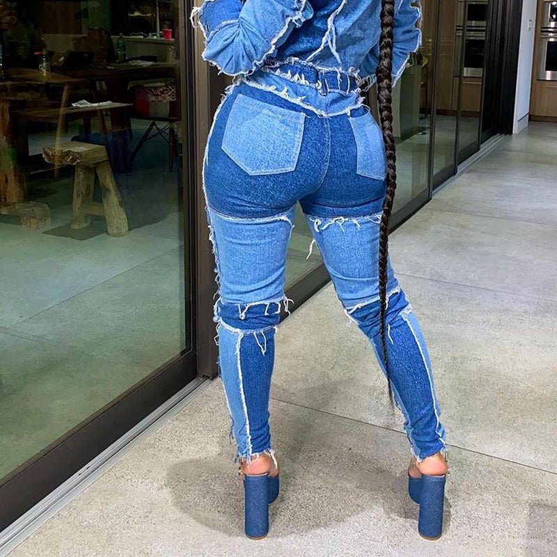 Colorblock Skinny Jeans for Women - Autumn Fashion
