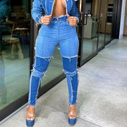 Colorblock Skinny Jeans for Women - Autumn Fashion