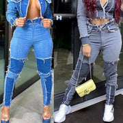 Colorblock Skinny Jeans for Women - Autumn Fashion
