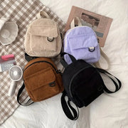 Cute Corduroy Backpack With Small Cosmetic Bag