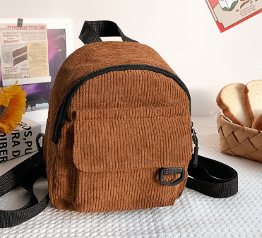 Cute Corduroy Backpack With Small Cosmetic Bag