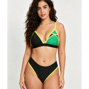 Women's Color Block Triangle Bikini Set, Crisscross Back Top & High Waist Bottom, 2 Piece Sporty Swimsuit