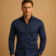 Men's Shirt Business Button Down Shirt Summer Solid Color Long Sleeve Lapel Vacation Shirt Fashion Temperament Casual Tops