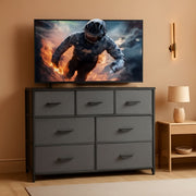 Dark Grey Dresser TV Stand With Fabric Drawers For 45 Inch TV