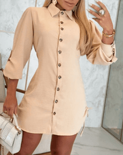 Drawstring Lapel Shirt Dress