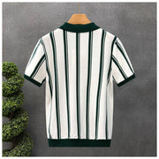 Men’s Half-Zip Striped Short-Sleeve Polo