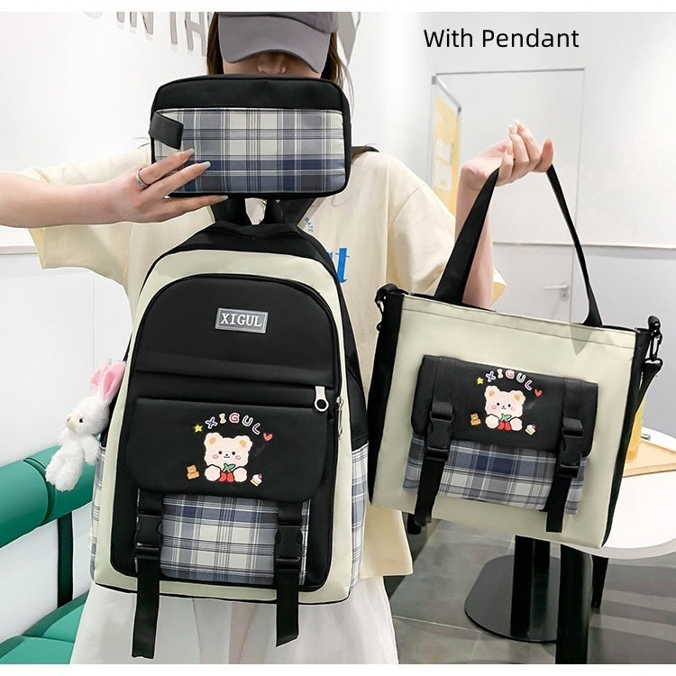just style Large Capacity Plaid 3-Piece School Set