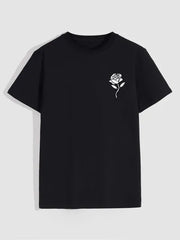 Men's Casual Crew Neck Rose Print T-Shirt (Regular/Oversize)