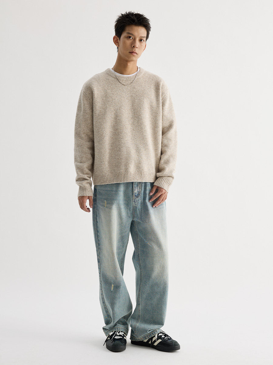 Unisex Solid Crewneck Knit Sweater