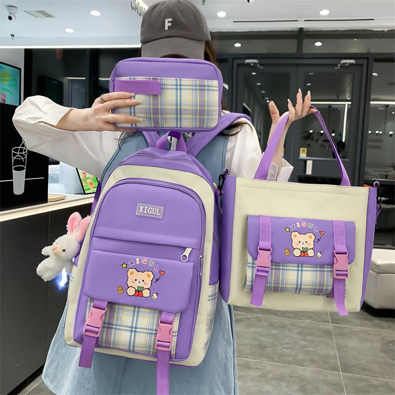 just style Large Capacity Plaid 3-Piece School Set