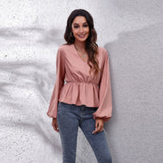 Elegant Women's Casual Shirt with Lantern Sleeves
