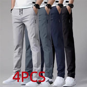 Mens Casual Straight-leg Long Pants With Quick-drying Elastic Waistband