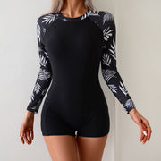 Just Style Women's Long Sleeve Floral One-Piece Swimsuit