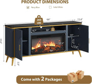 Fluted Fireplace TV Stand Navy Sophisticated Marble