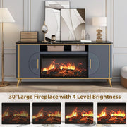 Fluted Fireplace TV Stand Navy Sophisticated Marble
