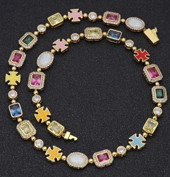 Gold-Plated Hip-Hop Gemstone Necklace