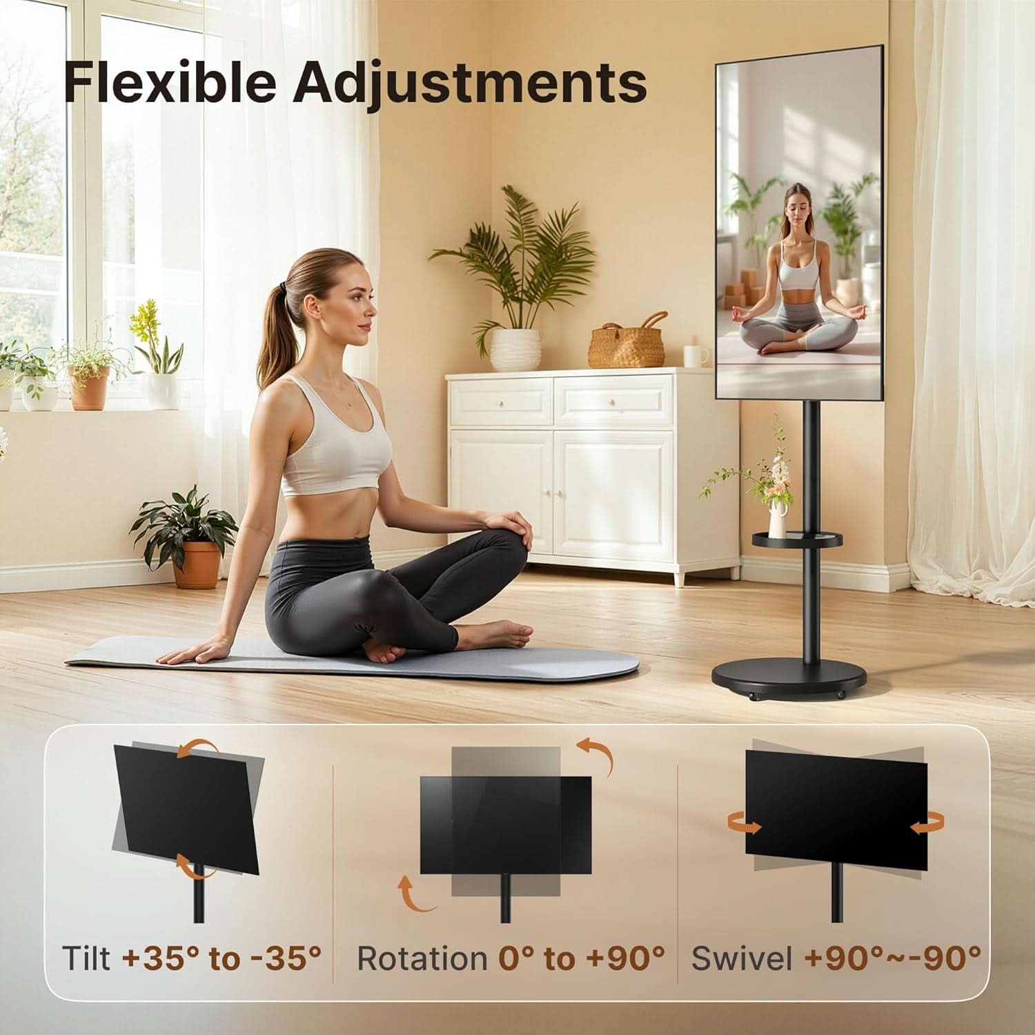 Height Adjustable Rolling TV Stand For Televisions