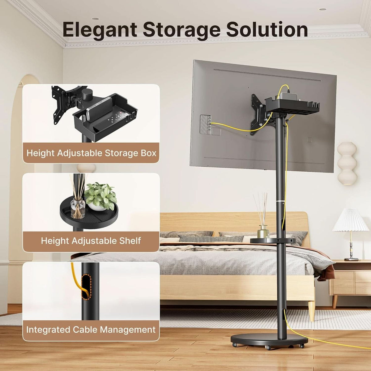 Height Adjustable Rolling TV Stand For Televisions