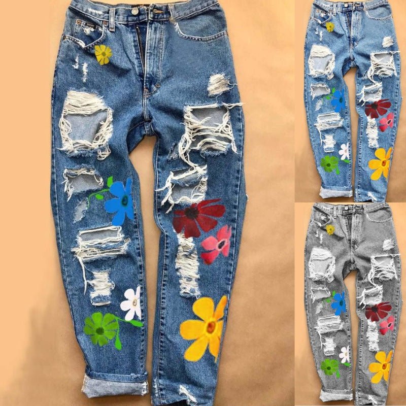 High Waist Ripped Fashion Jeans for Women