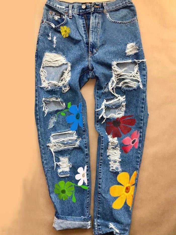 High Waist Ripped Fashion Jeans for Women