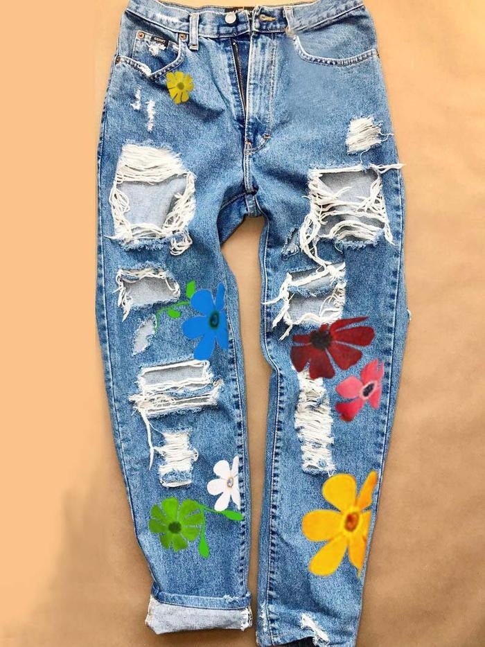 High Waist Ripped Fashion Jeans for Women