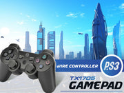 Controlador de jogos com fio USB Techancy para PS3 + PC, TX1705, com joystick duplo com feedback vibratório, preto