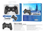 Controlador de jogos com fio USB Techancy para PS3 + PC, TX1705, com joystick duplo com feedback vibratório, preto