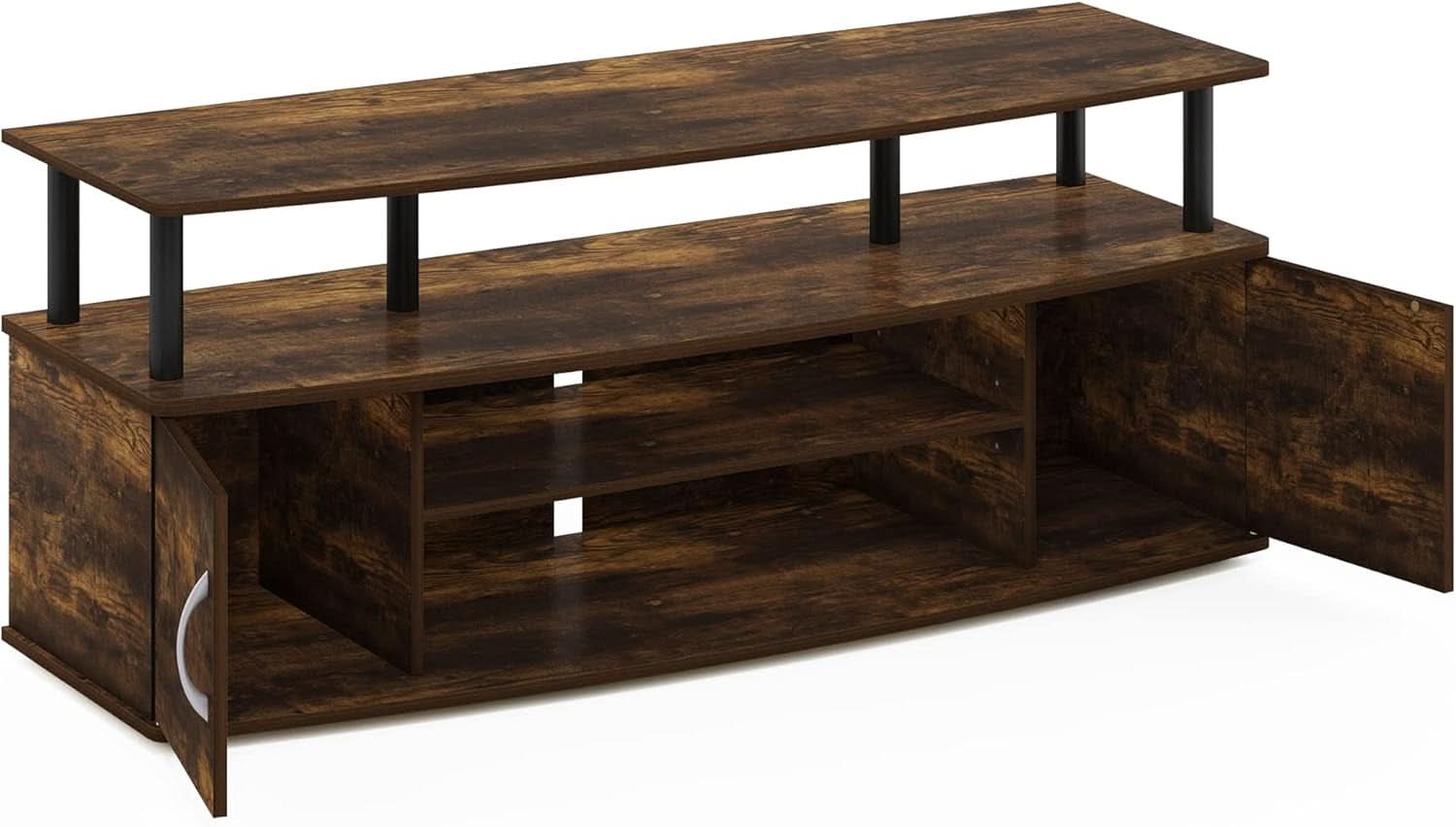 Jaya Amber Pine TV Stand for 55 Inch TV Open Shelves Black