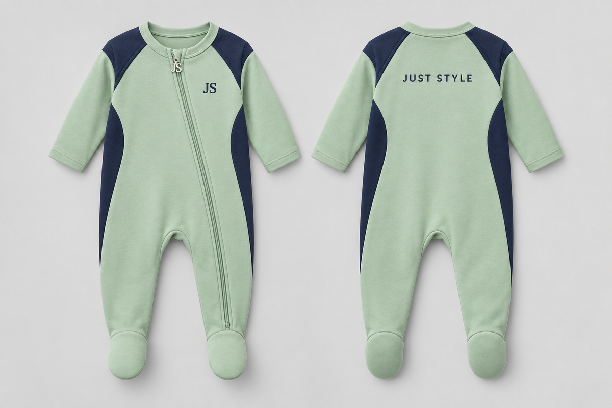 Just Style Official Baby Mint Navy Footed Sleepsuit
