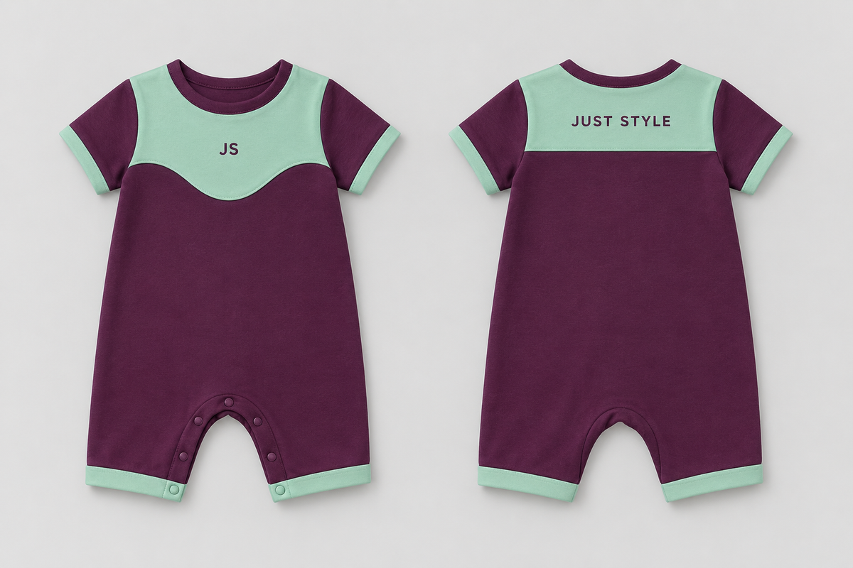 Just Style Official Baby Plum Mint Wave-Bib Playsuit