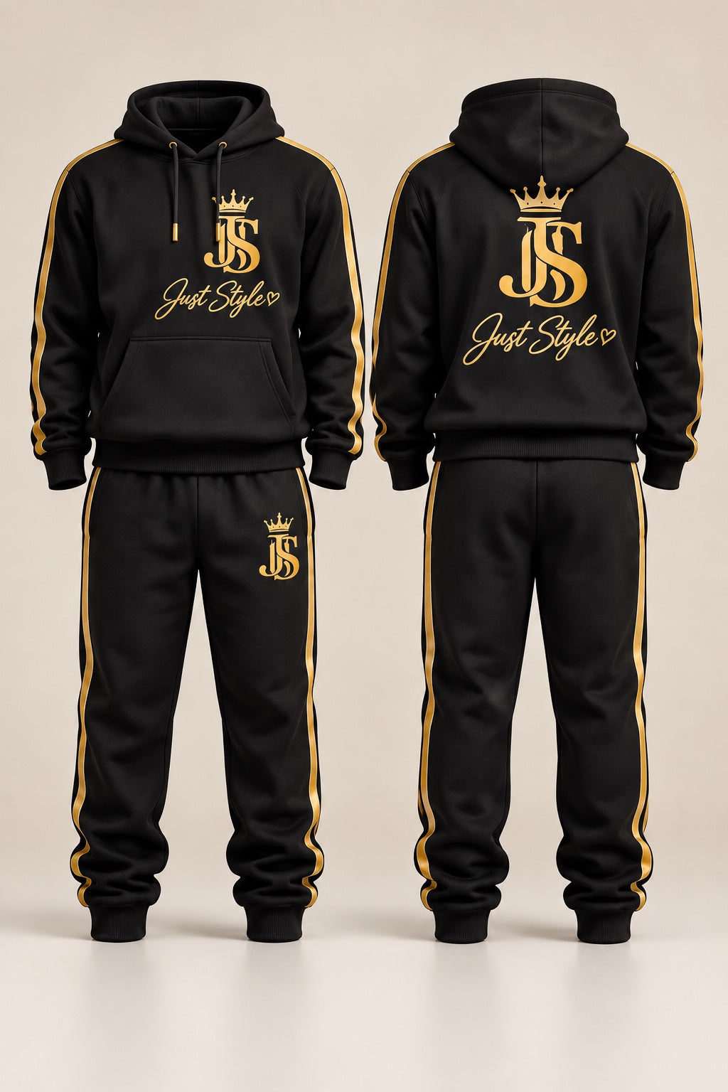 Just Style Signature Black & Gold Tracksuit Set