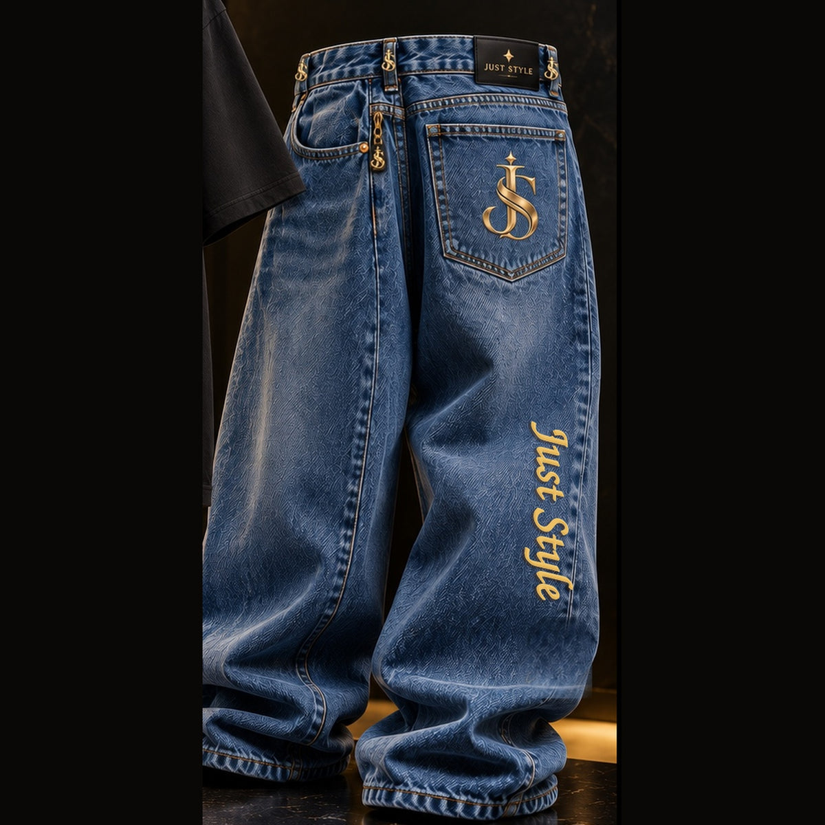 Just Style Blue Cursive Signature Baggy Jeans
