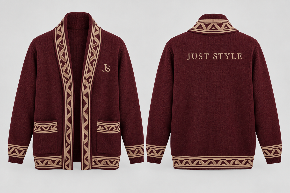 Just Style Official Burgundy Sand Shawl-Collar Cardigan