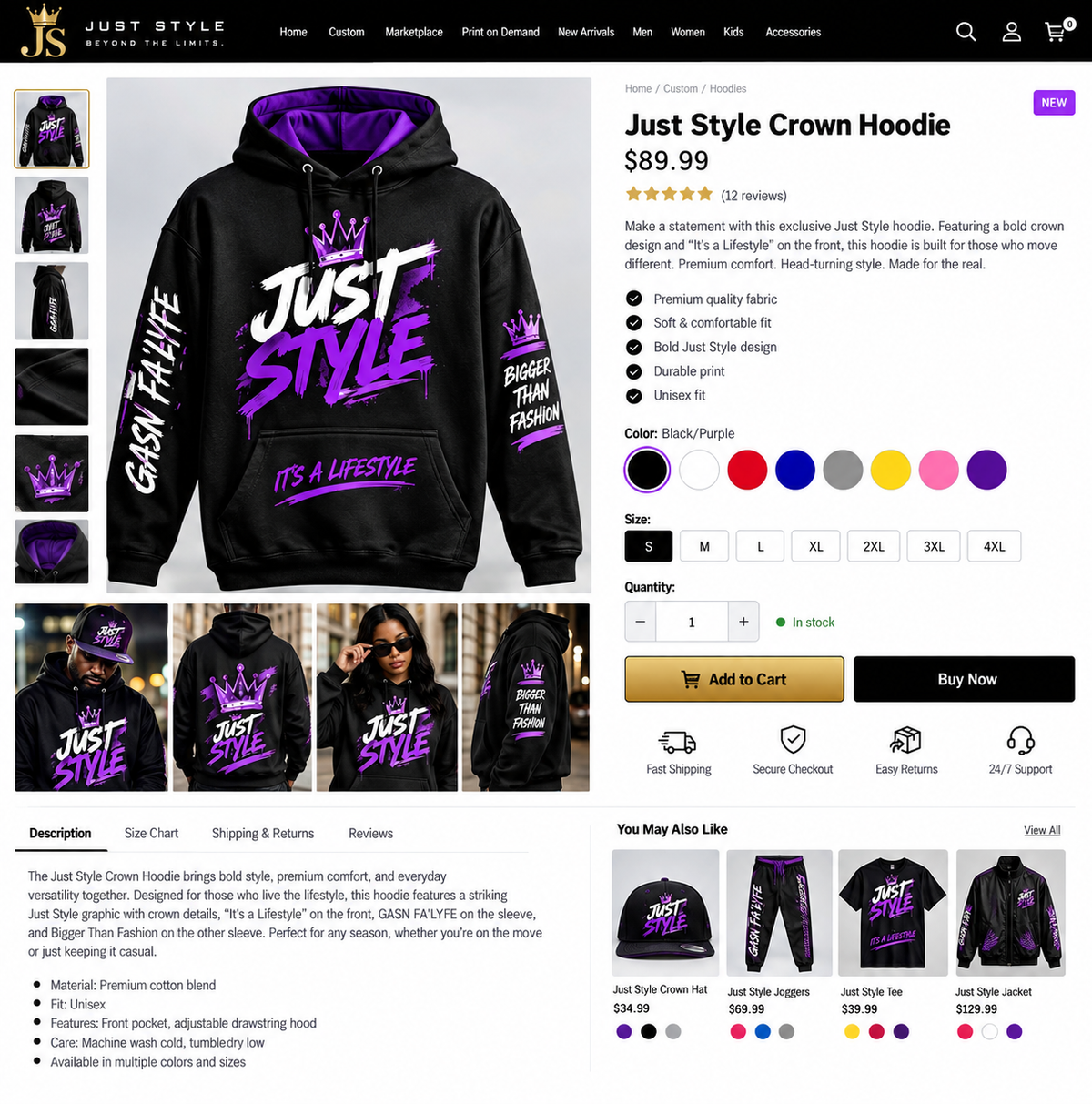 Just Style Crown Hat — Black & Purple