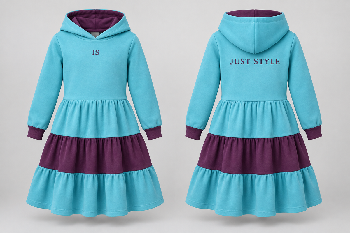 Just Style Official Kids Aqua Plum Tiered Hoodie Dress