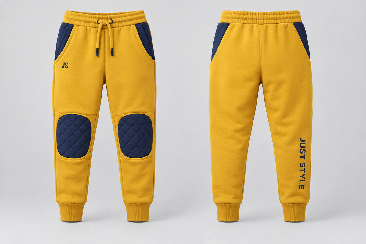 Just Style Official Kids Mustard Navy Quilted-Knee Joggers