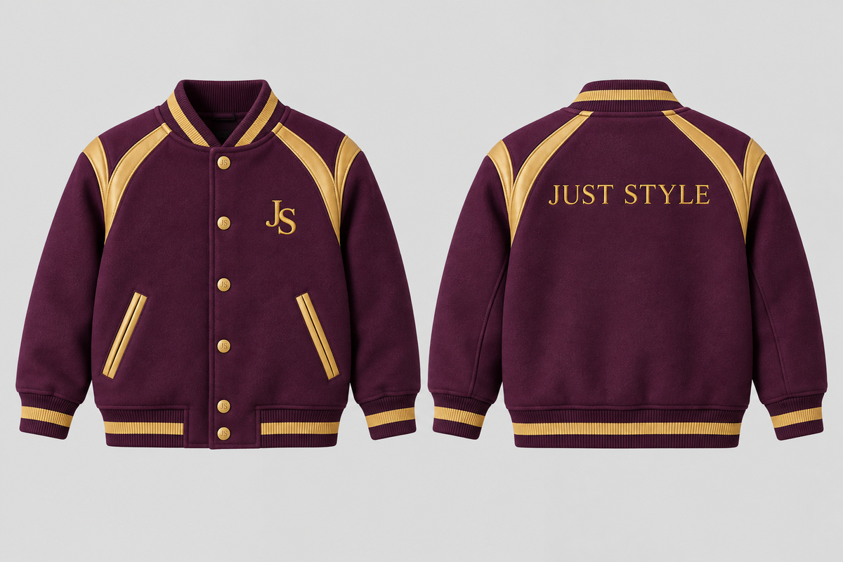 Just Style Official Kids Plum Goldline Varsity Jacket