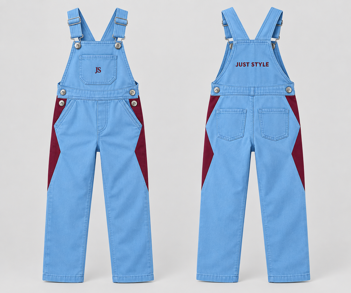 Just Style Official Kids Sky Burgundy Panel Bib Overalls